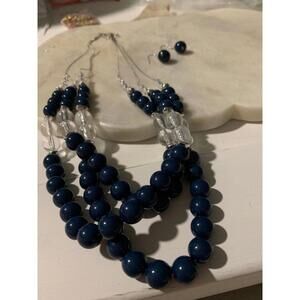 🍑Fashion bead Necklace triple strand adjustable with earrings